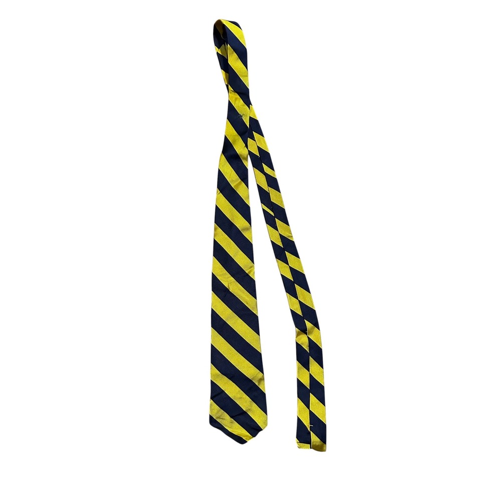 Polo Ralph Lauren Navy Blue Yellow Repp Stripe Silk Tie Hand Made in Italy